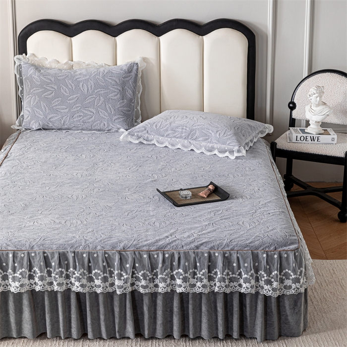 91家纺网 家纺一手货源 找家纺 手艺人家纺 2025新款雪尼尔床裙床笠 X06-灰