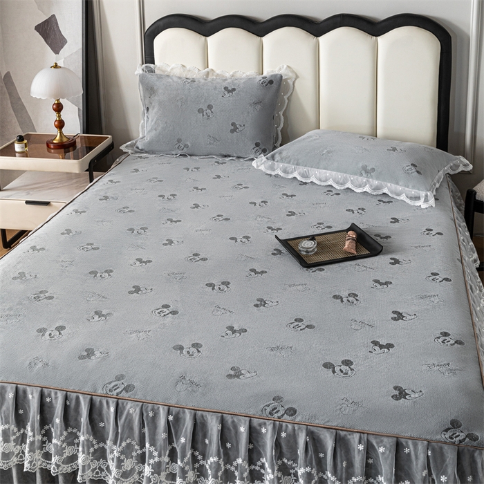 91家纺网 家纺一手货源 找家纺 手艺人家纺 2025新款雪尼尔床裙床笠 X01-灰