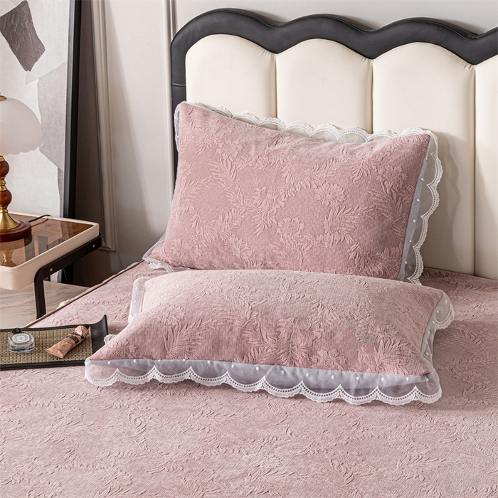 91家纺网 家纺一手货源 找家纺 手艺人家纺 2025新款雪尼尔床裙床笠 X02-粉