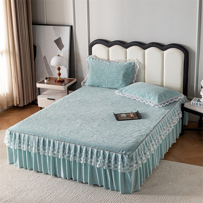 91家纺网 家纺一手货源 找家纺 手艺人家纺 2025新款雪尼尔床裙床笠 X06-绿