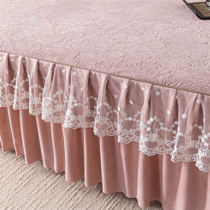 91家纺网 家纺一手货源 找家纺 手艺人家纺 2025新款雪尼尔床裙床笠 X02-粉