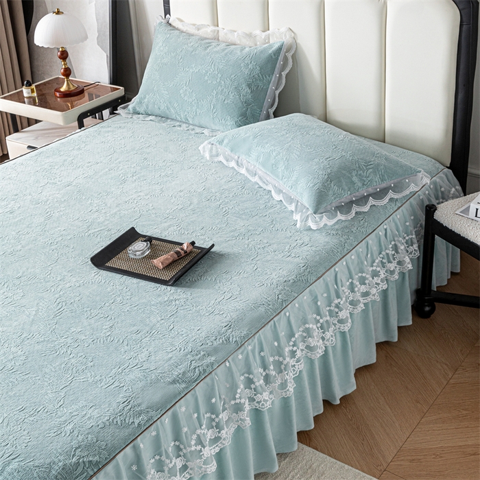 91家纺网 家纺一手货源 找家纺 手艺人家纺 2025新款雪尼尔床裙床笠 X02-绿