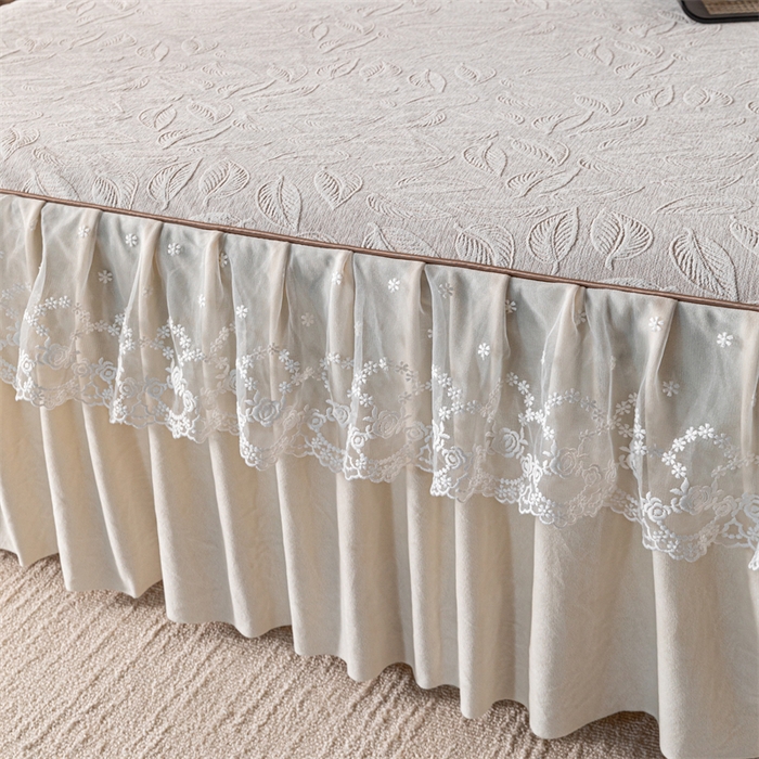 91家纺网 家纺一手货源 找家纺 手艺人家纺 2025新款雪尼尔床裙床笠 X06-米