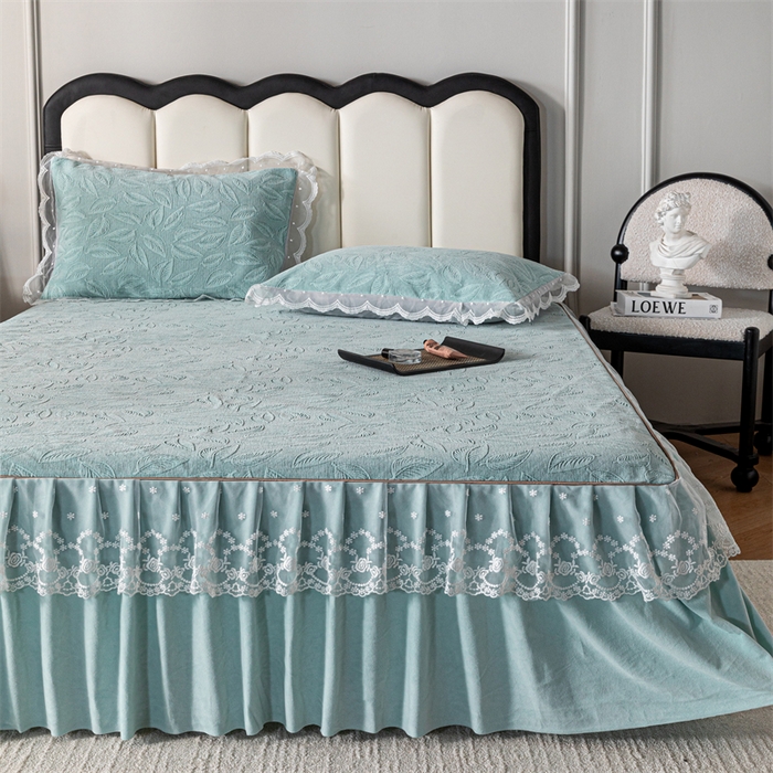 91家纺网 家纺一手货源 找家纺 手艺人家纺 2025新款雪尼尔床裙床笠 X06-绿