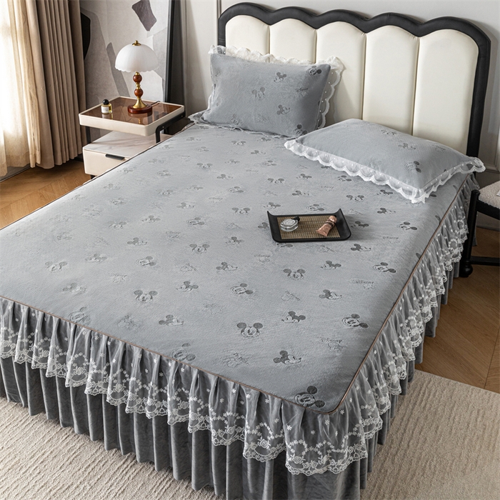 91家纺网 家纺一手货源 找家纺 手艺人家纺 2025新款雪尼尔床裙床笠 X01-灰