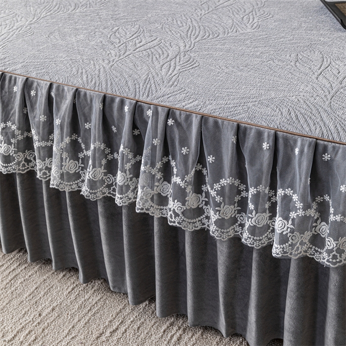 91家纺网 家纺一手货源 找家纺 手艺人家纺 2025新款雪尼尔床裙床笠 X03-灰