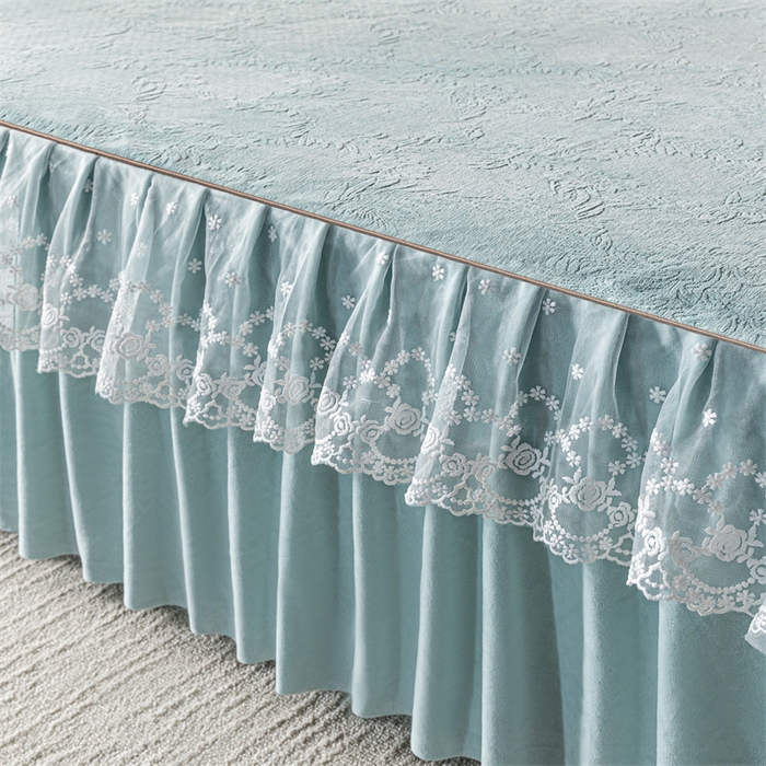 91家纺网 家纺一手货源 找家纺 手艺人家纺 2025新款雪尼尔床裙床笠 X02-绿