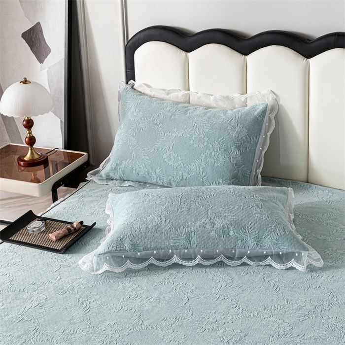 91家纺网 家纺一手货源 找家纺 手艺人家纺 2025新款雪尼尔床裙床笠 X02-绿