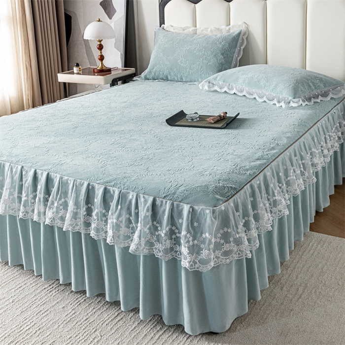 91家纺网 家纺一手货源 找家纺 手艺人家纺 2025新款雪尼尔床裙床笠 X02-绿