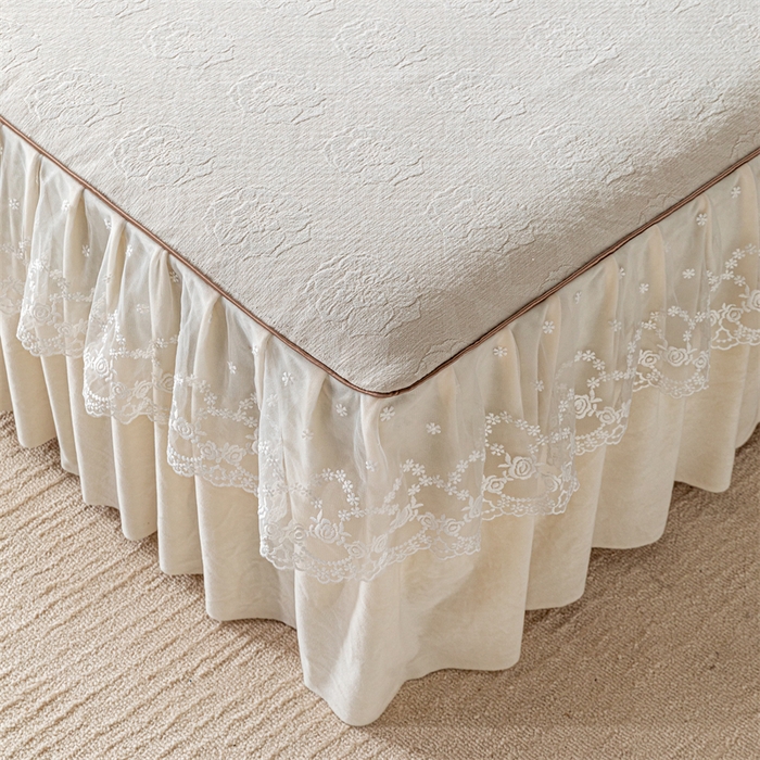 91家纺网 家纺一手货源 找家纺 手艺人家纺 2025新款雪尼尔床裙床笠 X05-米