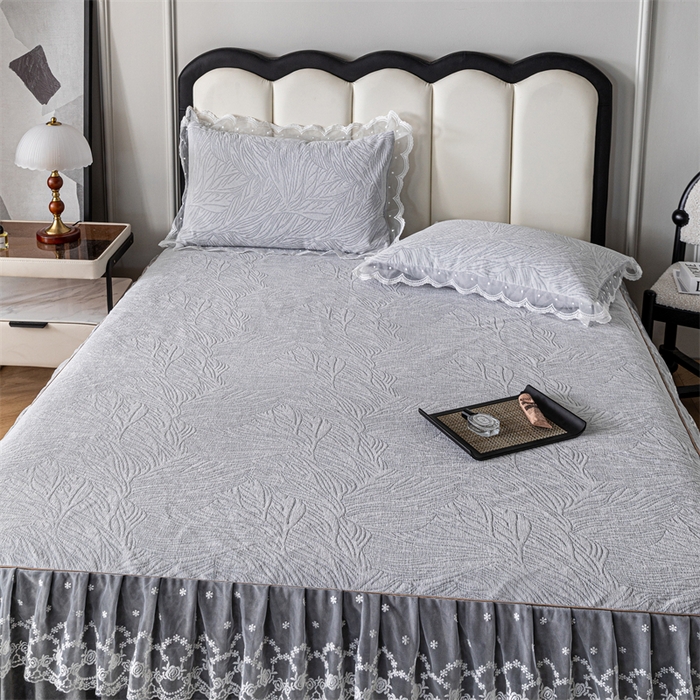 91家纺网 家纺一手货源 找家纺 手艺人家纺 2025新款雪尼尔床裙床笠 X03-灰