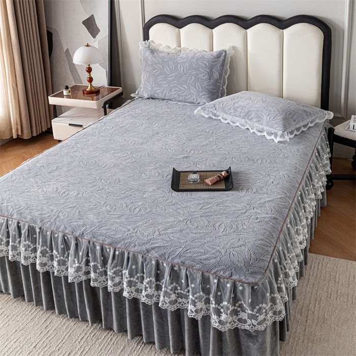 91家纺网 家纺一手货源 找家纺 手艺人家纺 2025新款雪尼尔床裙床笠 X06-灰