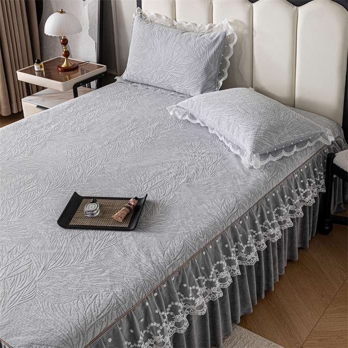 91家纺网 家纺一手货源 找家纺 手艺人家纺 2025新款雪尼尔床裙床笠 X03-灰