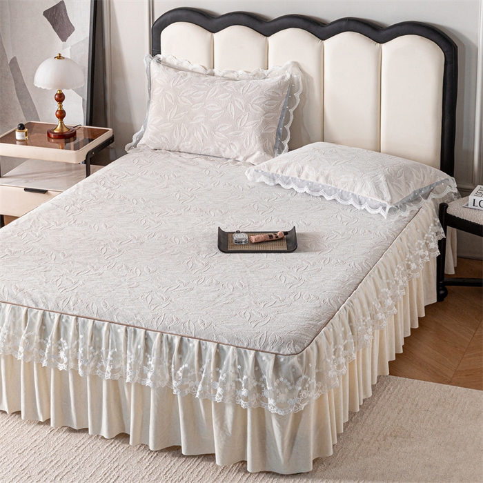 91家纺网 家纺一手货源 找家纺 手艺人家纺 2025新款雪尼尔床裙床笠 X06-米