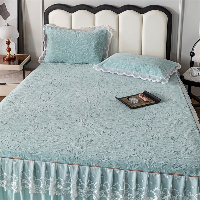 91家纺网 家纺一手货源 找家纺 手艺人家纺 2025新款雪尼尔床裙床笠 X06-绿