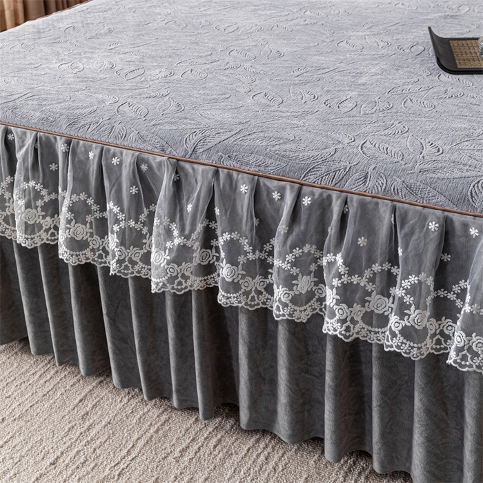 91家纺网 家纺一手货源 找家纺 手艺人家纺 2025新款雪尼尔床裙床笠 X06-灰