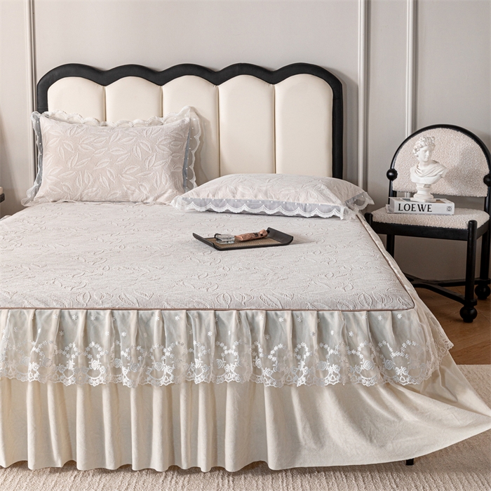 91家纺网 家纺一手货源 找家纺 手艺人家纺 2025新款雪尼尔床裙床笠 X06-米