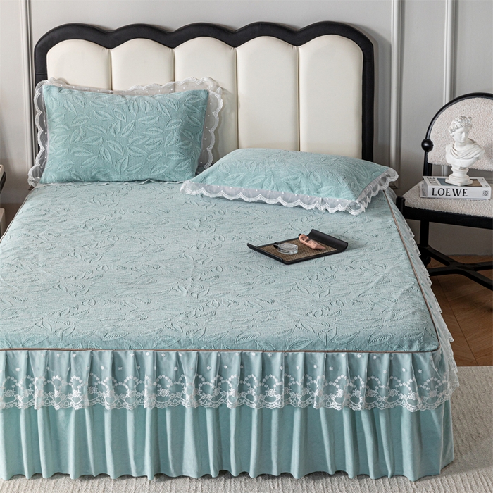 91家纺网 家纺一手货源 找家纺 手艺人家纺 2025新款雪尼尔床裙床笠 X06-绿