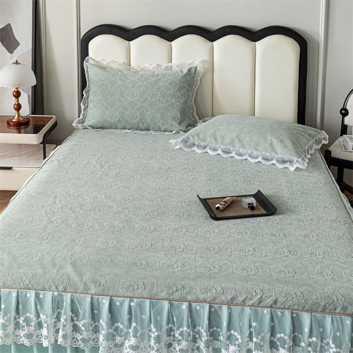 91家纺网 家纺一手货源 找家纺 手艺人家纺 2025新款雪尼尔床裙床笠 X05-绿