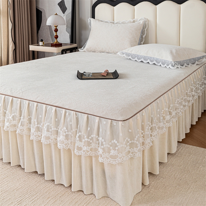 91家纺网 家纺一手货源 找家纺 手艺人家纺 2025新款雪尼尔床裙床笠 X05-米