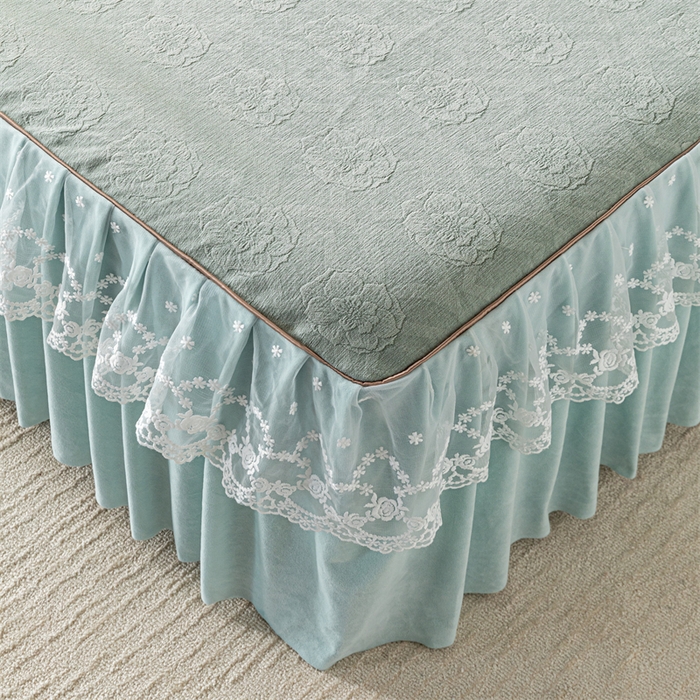 91家纺网 家纺一手货源 找家纺 手艺人家纺 2025新款雪尼尔床裙床笠 X05-绿