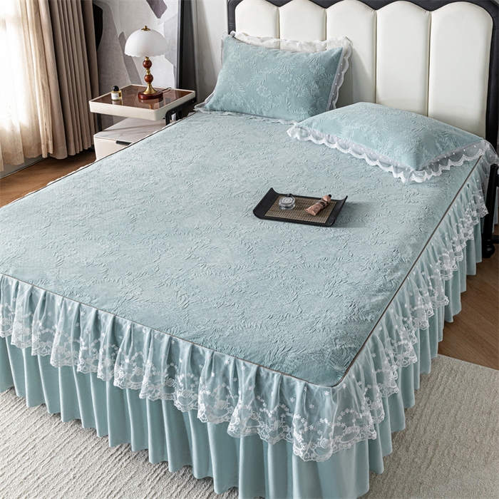 91家纺网 家纺一手货源 找家纺 手艺人家纺 2025新款雪尼尔床裙床笠 X02-绿