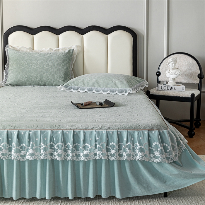 91家纺网 家纺一手货源 找家纺 手艺人家纺 2025新款雪尼尔床裙床笠 X05-绿