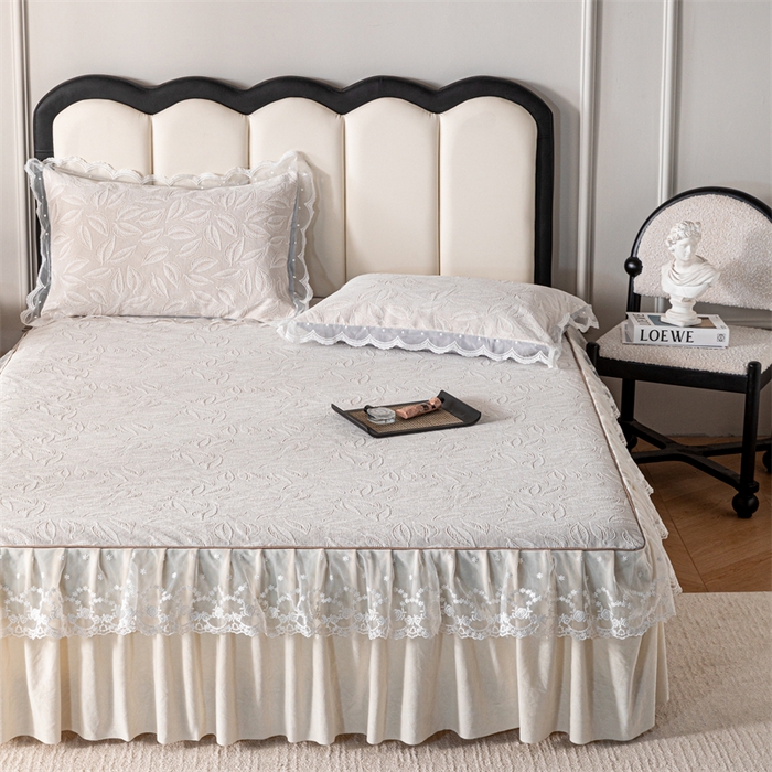 91家纺网 家纺一手货源 找家纺 手艺人家纺 2025新款雪尼尔床裙床笠 X06-米