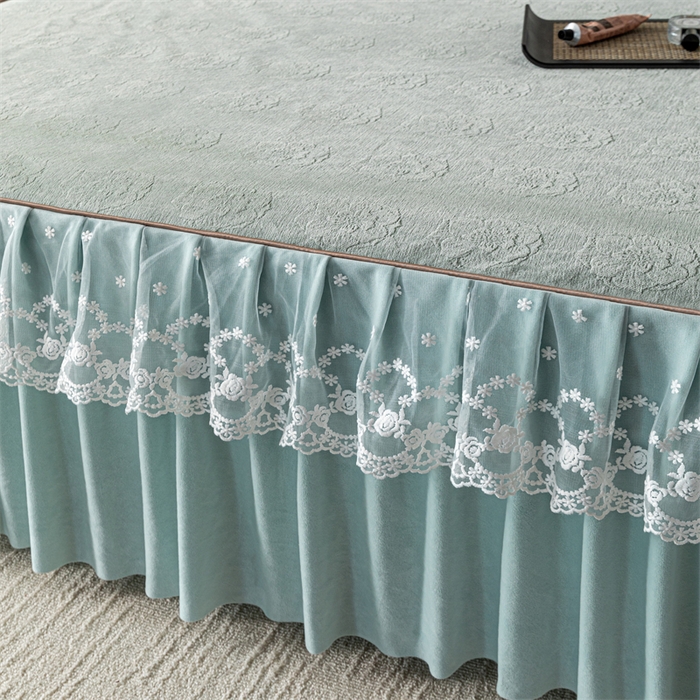 91家纺网 家纺一手货源 找家纺 手艺人家纺 2025新款雪尼尔床裙床笠 X05-绿