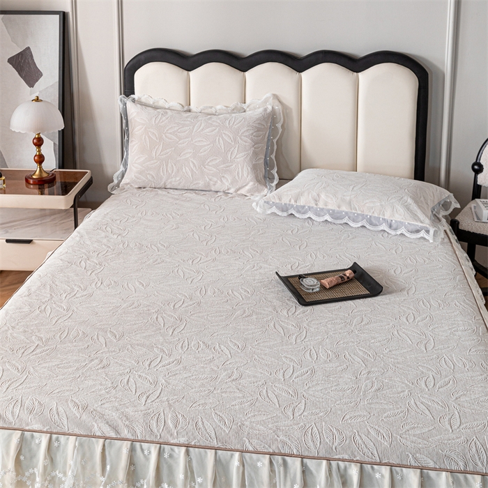 91家纺网 家纺一手货源 找家纺 手艺人家纺 2025新款雪尼尔床裙床笠 X06-米