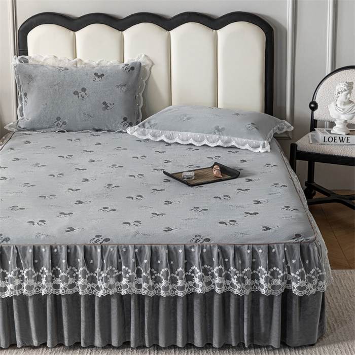 91家纺网 家纺一手货源 找家纺 手艺人家纺 2025新款雪尼尔床裙床笠 X01-灰