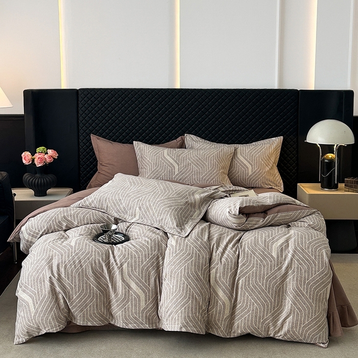 91家纺网 家纺一手货源 找家纺 棉生活家纺 2025新款铂金全棉纯棉磨毛四件套 月笼银沙