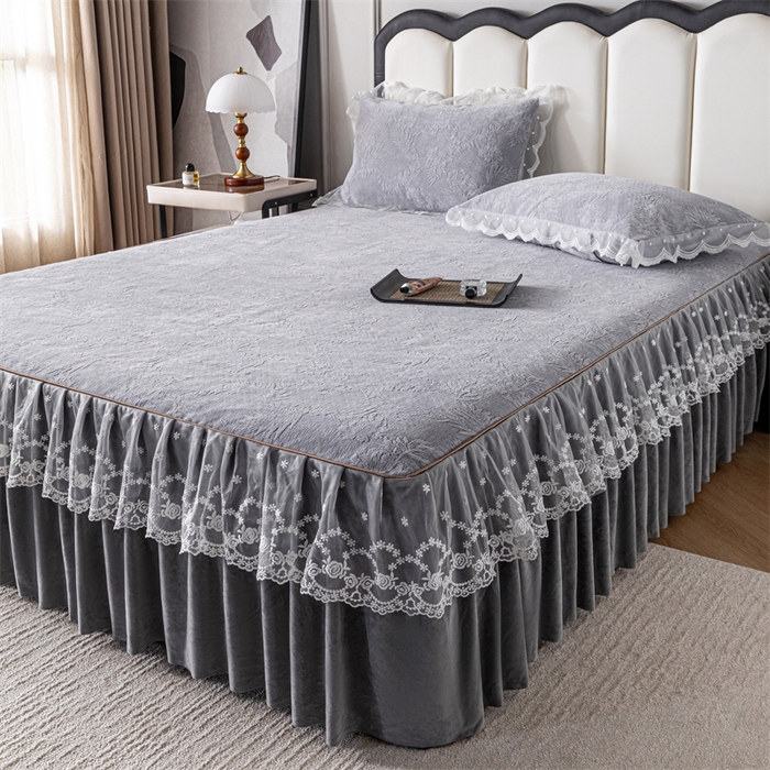 91家纺网 家纺一手货源 找家纺 手艺人家纺 2025新款雪尼尔床裙床笠 X02-灰
