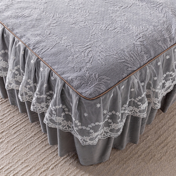 91家纺网 家纺一手货源 找家纺 手艺人家纺 2025新款雪尼尔床裙床笠 X02-灰