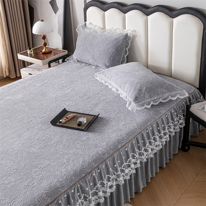 91家纺网 家纺一手货源 找家纺 手艺人家纺 2025新款雪尼尔床裙床笠 X02-灰