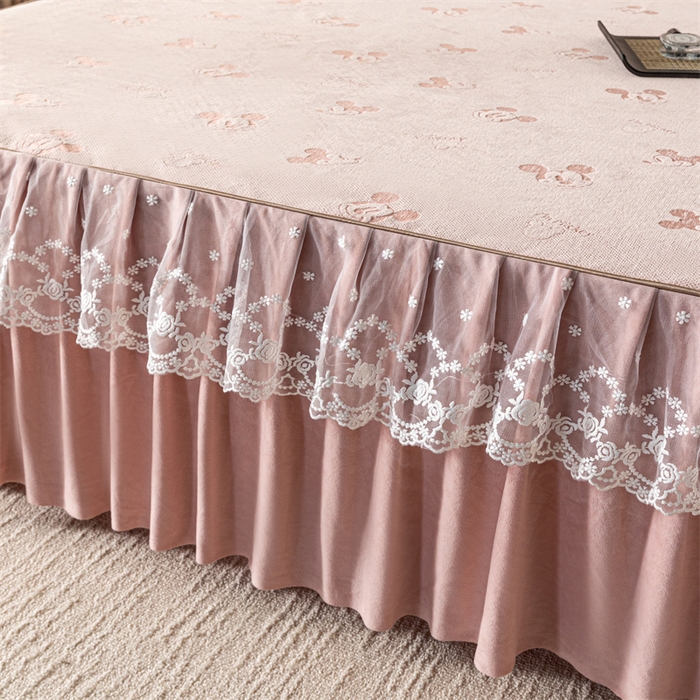 91家纺网 家纺一手货源 找家纺 手艺人家纺 2025新款雪尼尔床裙床笠 X01-粉