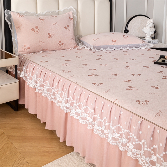 91家纺网 家纺一手货源 找家纺 手艺人家纺 2025新款雪尼尔床裙床笠 X01-粉