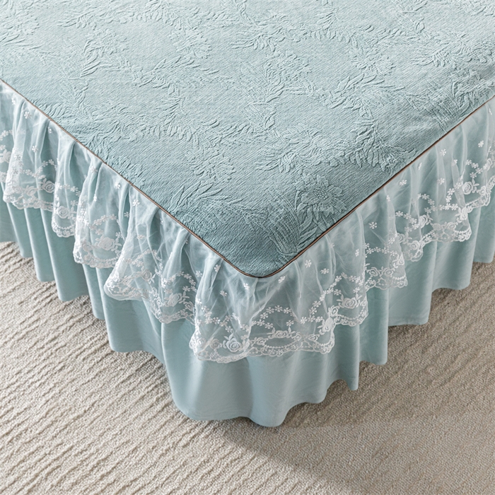 91家纺网 家纺一手货源 找家纺 手艺人家纺 2025新款雪尼尔床裙床笠 X02-绿