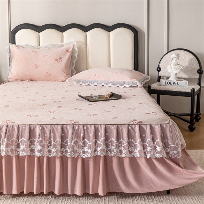 91家纺网 家纺一手货源 找家纺 手艺人家纺 2025新款雪尼尔床裙床笠 X01-粉