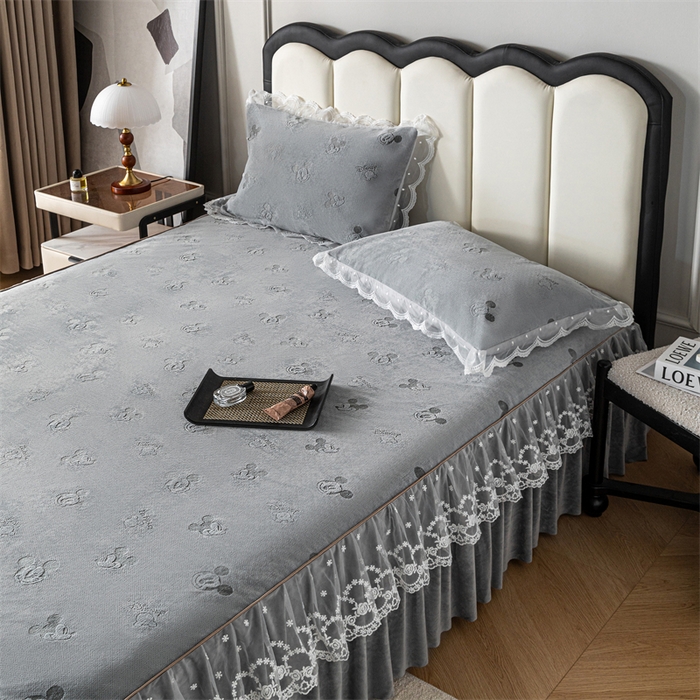 91家纺网 家纺一手货源 找家纺 手艺人家纺 2025新款雪尼尔床裙床笠 X01-灰