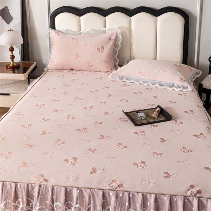 91家纺网 家纺一手货源 找家纺 手艺人家纺 2025新款雪尼尔床裙床笠 X01-粉