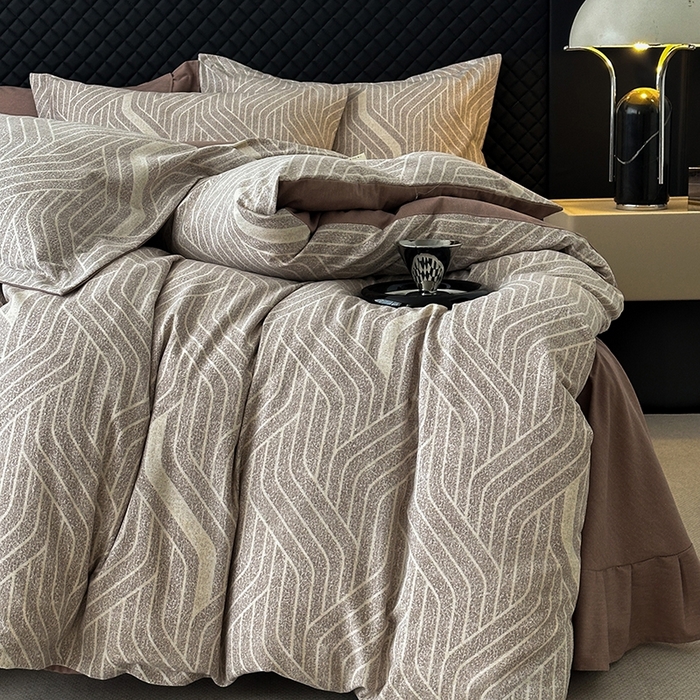 91家纺网 家纺一手货源 找家纺 棉生活家纺 2025新款铂金全棉纯棉磨毛四件套 月笼银沙