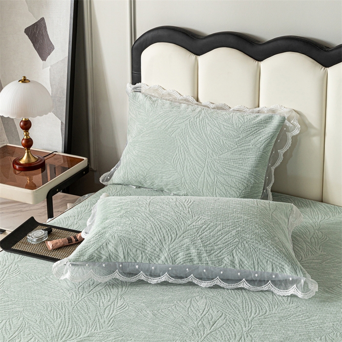 91家纺网 家纺一手货源 找家纺 手艺人家纺 2025新款雪尼尔床裙床笠 X03-绿