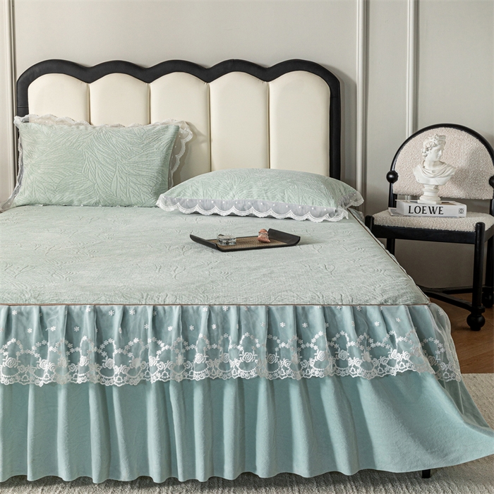 91家纺网 家纺一手货源 找家纺 手艺人家纺 2025新款雪尼尔床裙床笠 X03-绿