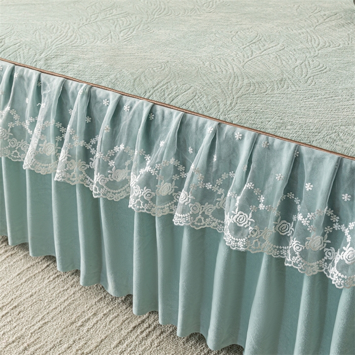 91家纺网 家纺一手货源 找家纺 手艺人家纺 2025新款雪尼尔床裙床笠 X03-绿