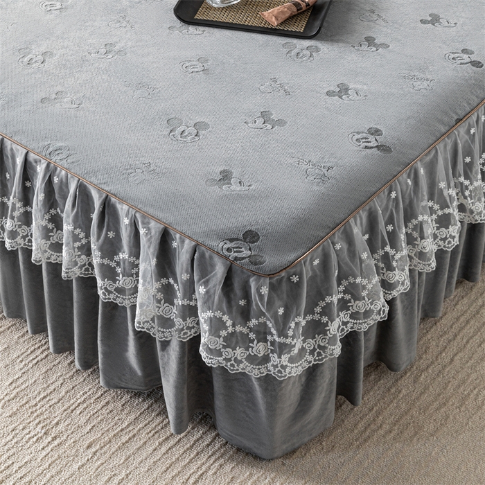 91家纺网 家纺一手货源 找家纺 手艺人家纺 2025新款雪尼尔床裙床笠 X01-灰