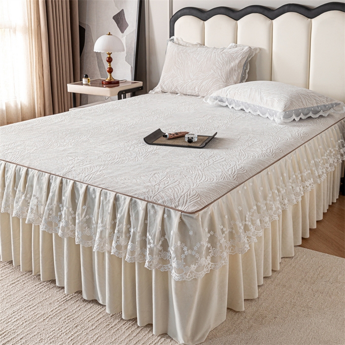 91家纺网 家纺一手货源 找家纺 手艺人家纺 2025新款雪尼尔床裙床笠 X03-米