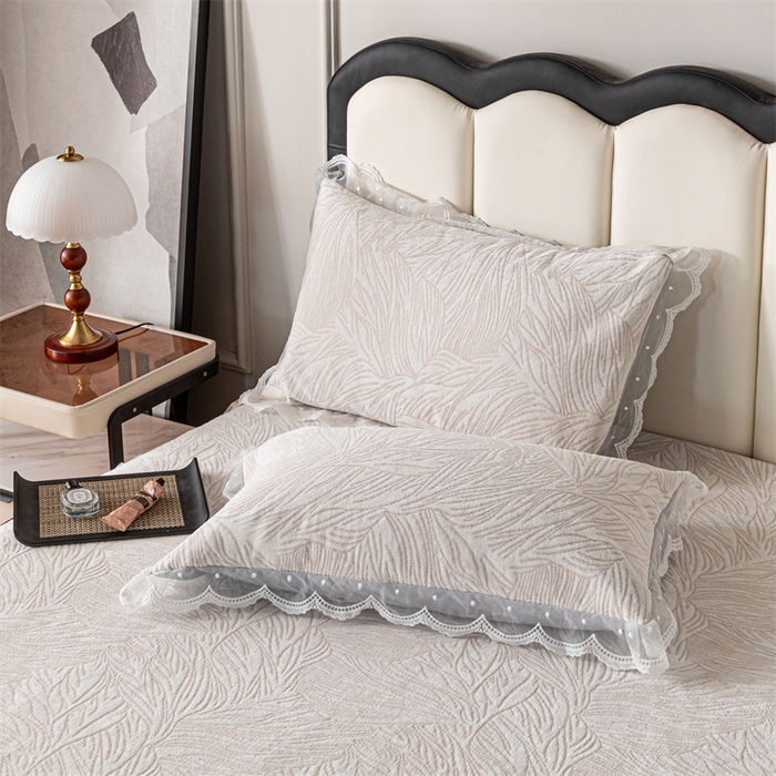 91家纺网 家纺一手货源 找家纺 手艺人家纺 2025新款雪尼尔床裙床笠 X03-米