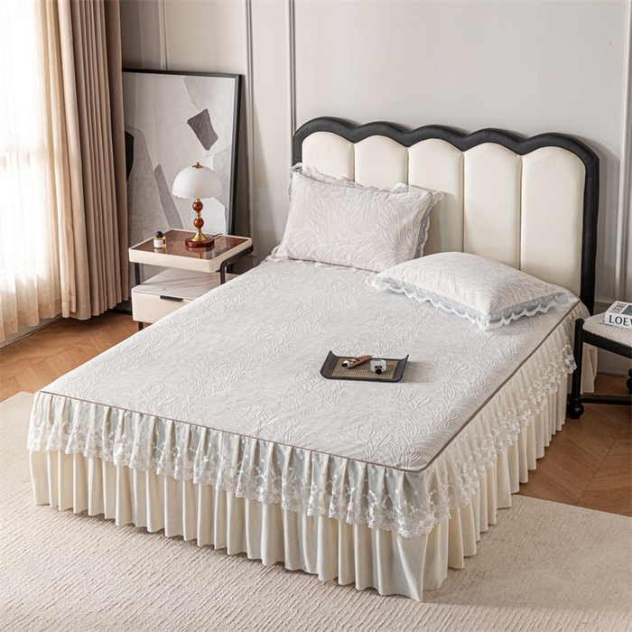 91家纺网 家纺一手货源 找家纺 手艺人家纺 2025新款雪尼尔床裙床笠 X03-米