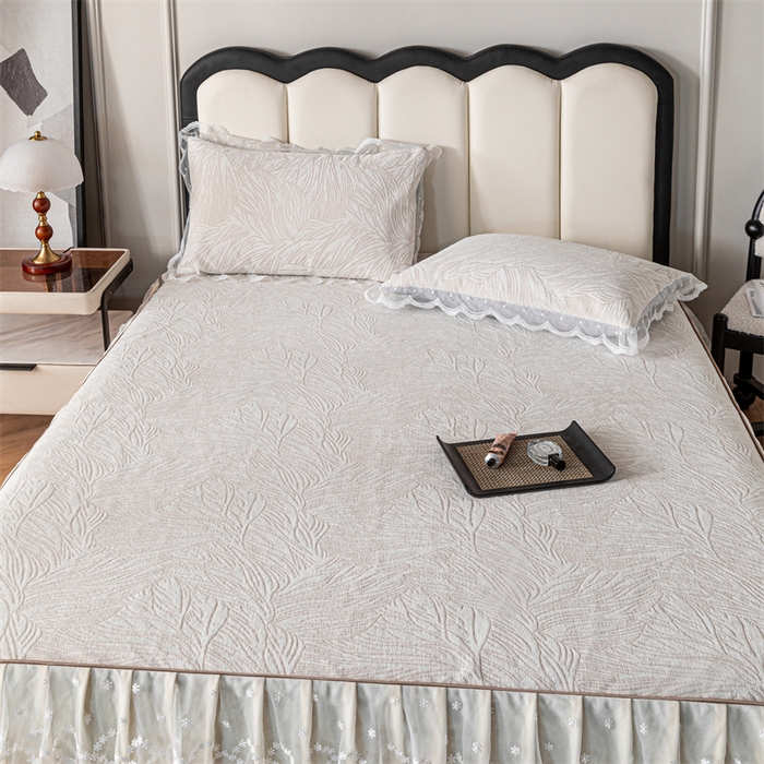 91家纺网 家纺一手货源 找家纺 手艺人家纺 2025新款雪尼尔床裙床笠 X03-米